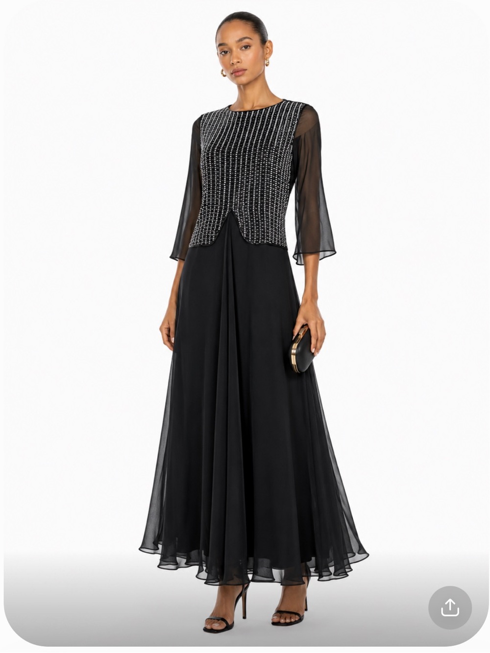 ARMANI COLLEZIONI Black/White Beaded Black Tie  Wedding Maxi Gown Dress Size 6